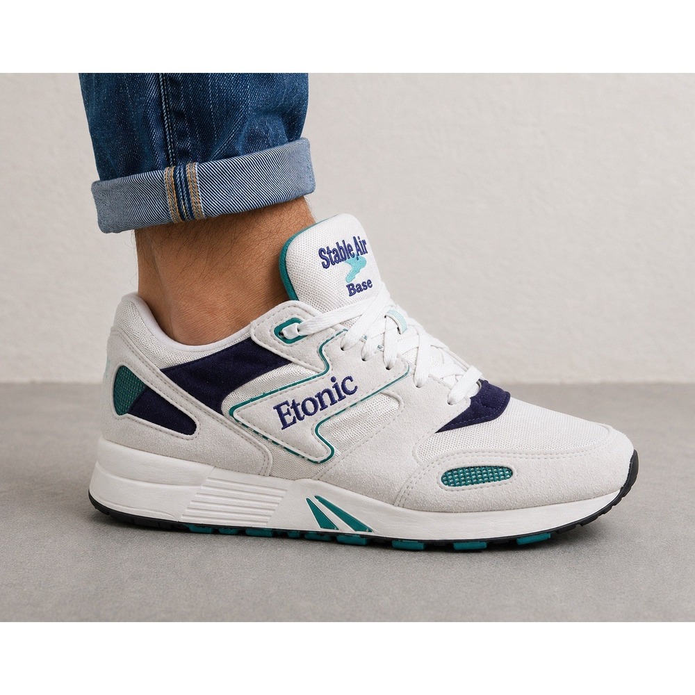 Vintage 90s Etonic Stable Air Base White Teal Mesh Faux Suede Mens Sneakers 8.5D